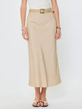 Linen Blend Bias Cut Maxi Skirt W/Raffia Belt