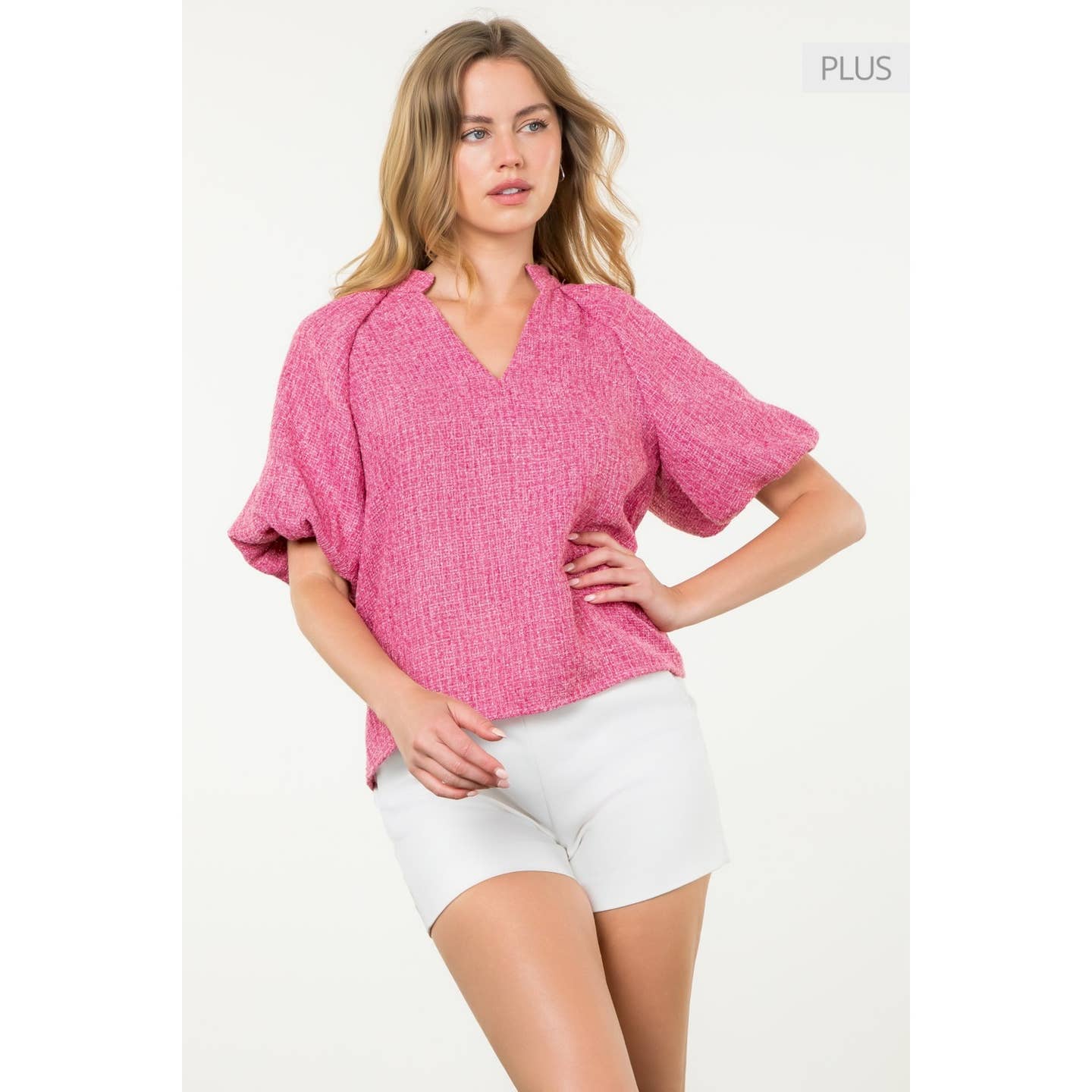 Puff Sleeve Tweed Knit Top