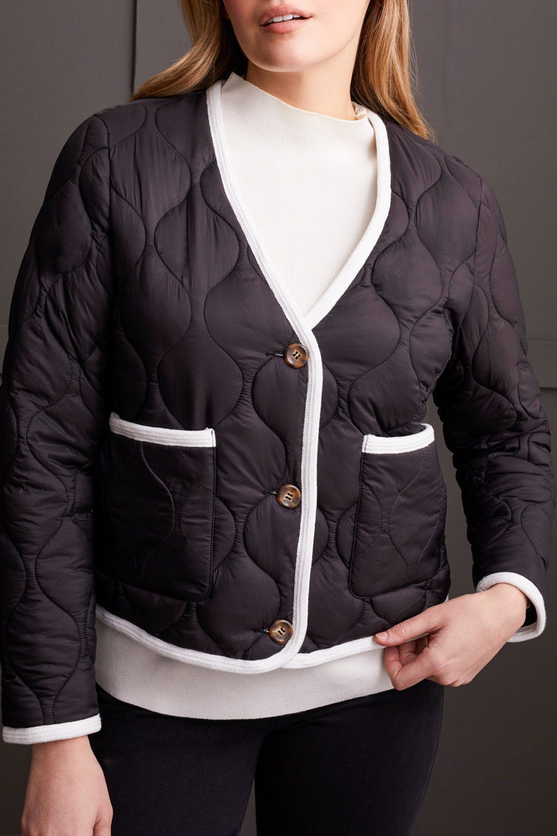 Long Sleeve Button Front Puffer Jacket