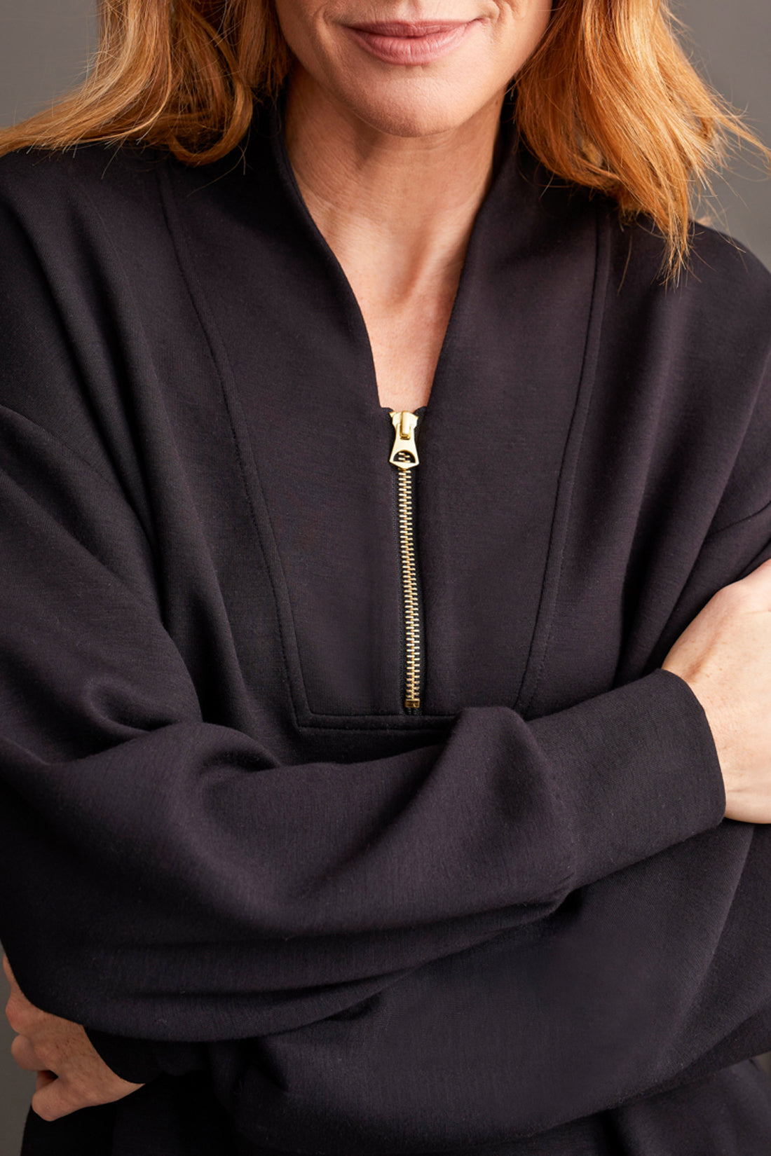 Long Sleeve Dolman Top with Zipper