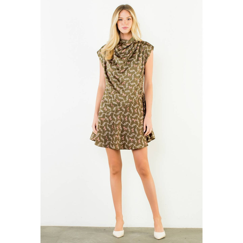 Silk Horse Print Sleeveless Dress