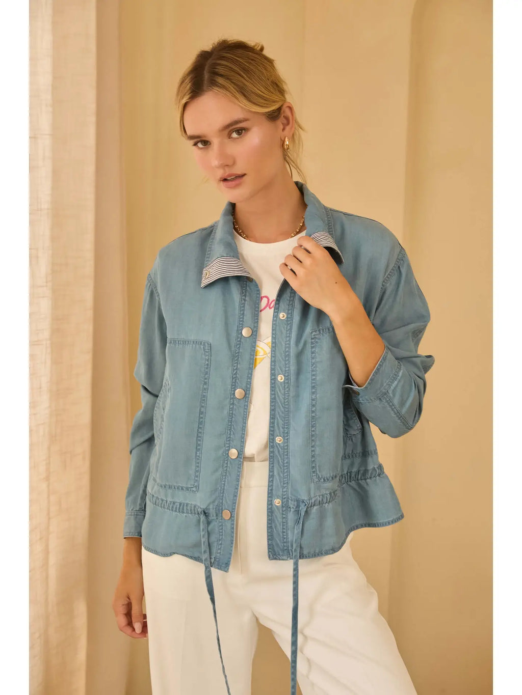 High Neck Washed Tencel Jacket