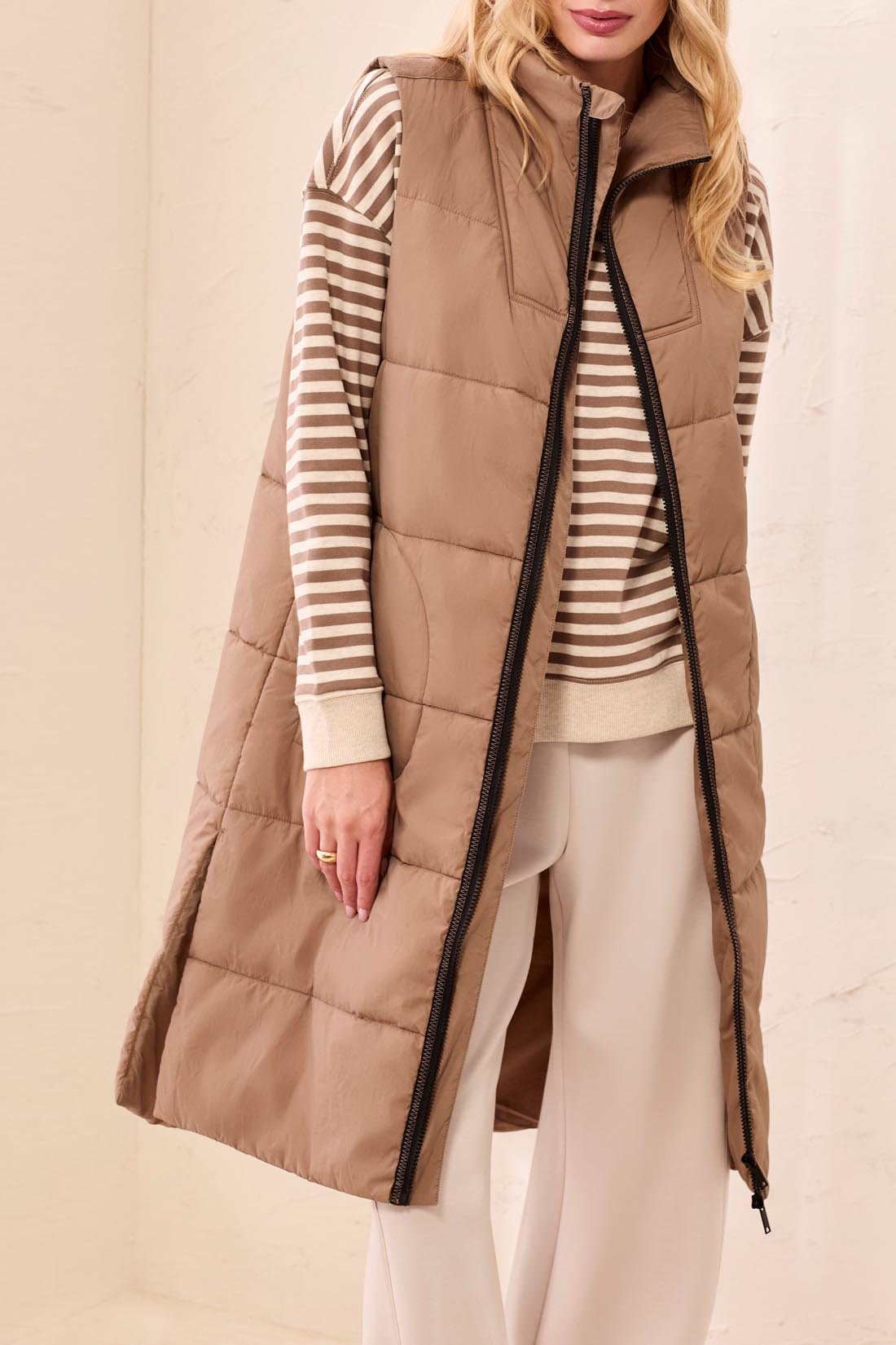 Long Zip Quilted Vest
