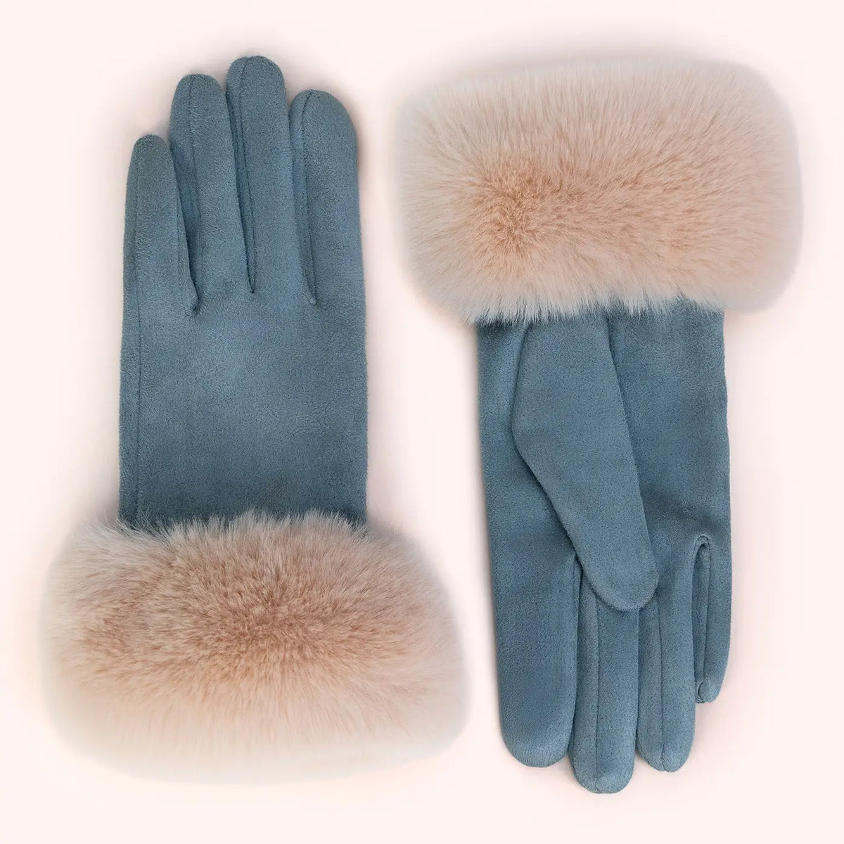 Bettina Faux Suede/Fur Gloves in Denim