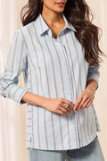 Long Sleeve Button Front Shirt with Side Panels
