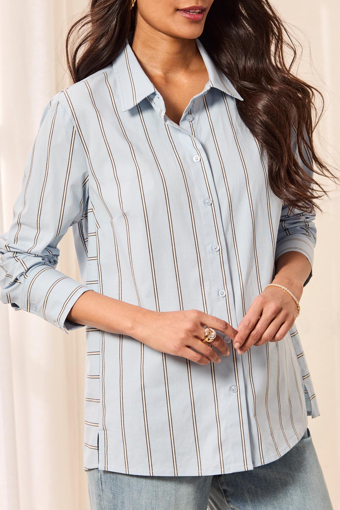 Long Sleeve Button Front Shirt with Side Panels