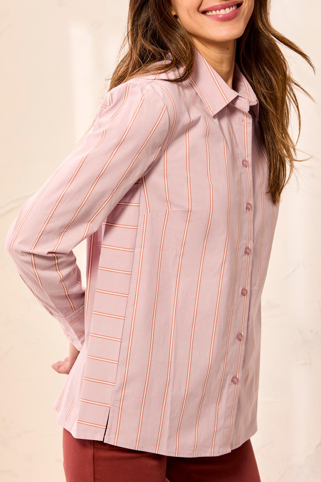 Long Sleeve Button Front Shirt with Side Panels