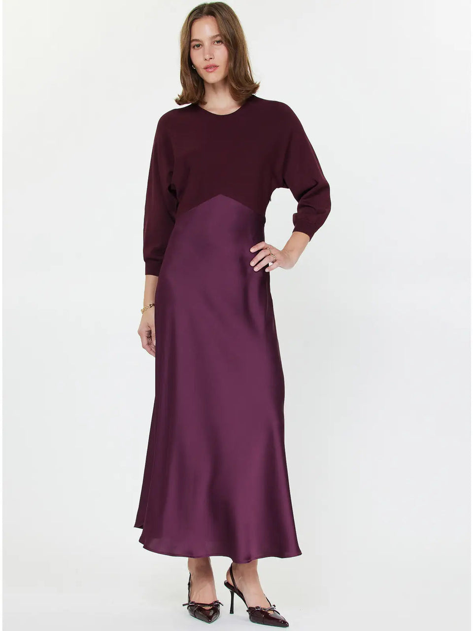 Sweater Mixed Media Midi Dress