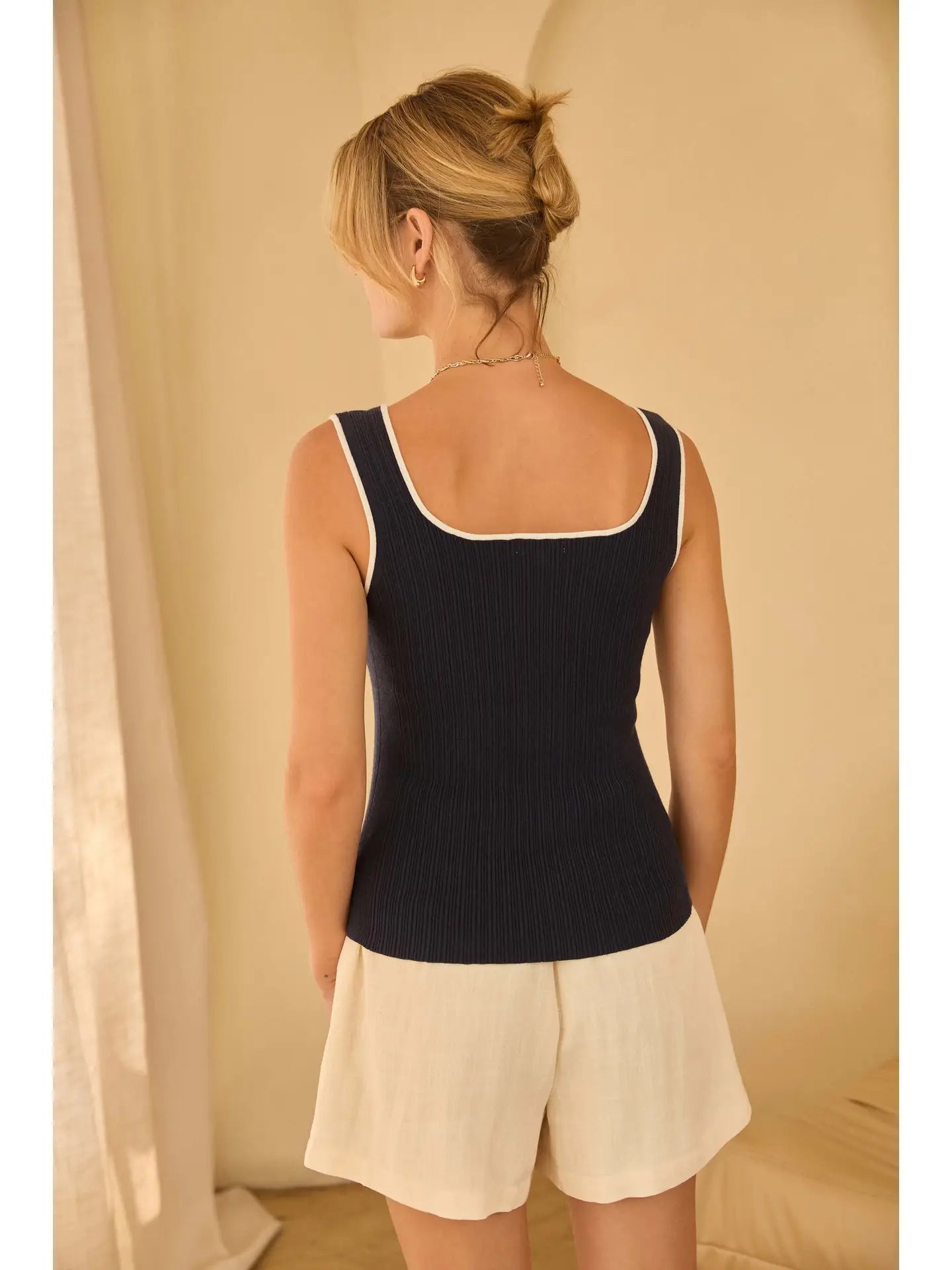 Heart Neck Sweater Tank with Contrast