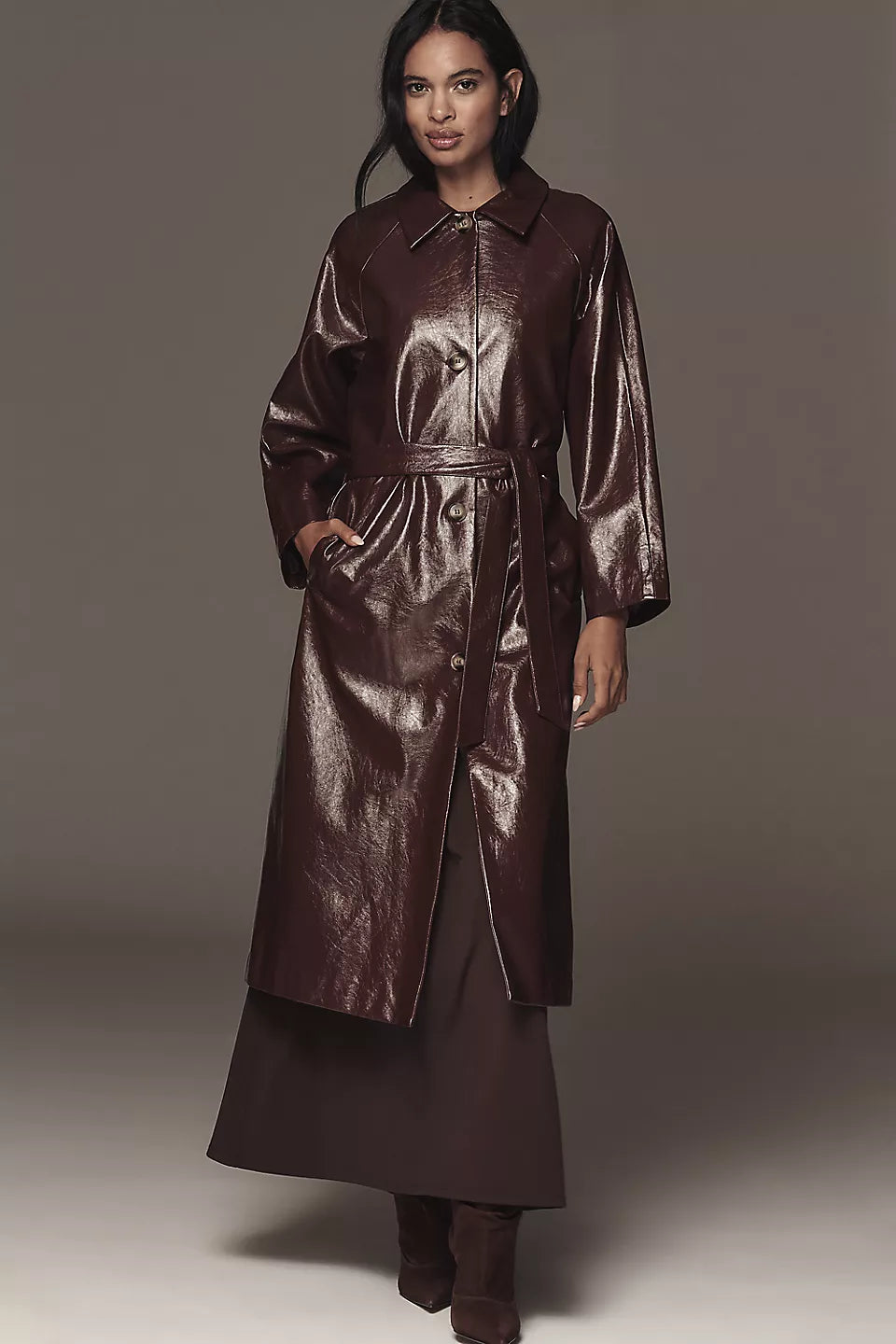 Halimi Patent Faux-Leather Trench Coat