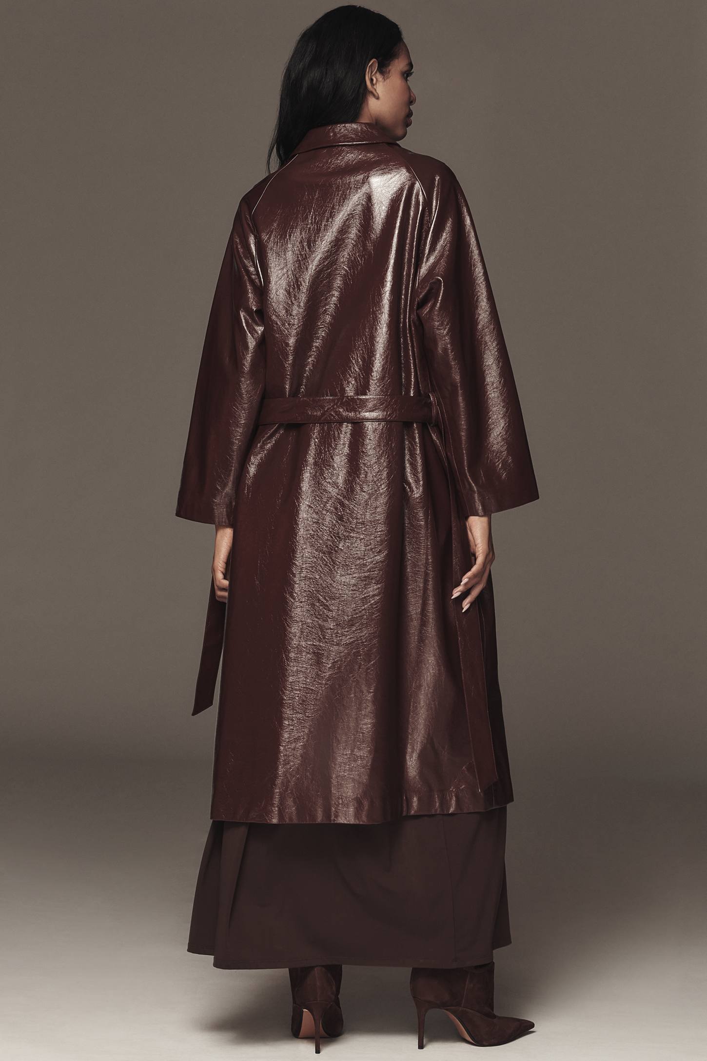 Halimi Patent Faux-Leather Trench Coat
