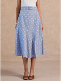 Stripe Star Print Belted A-Line Midi Skirt