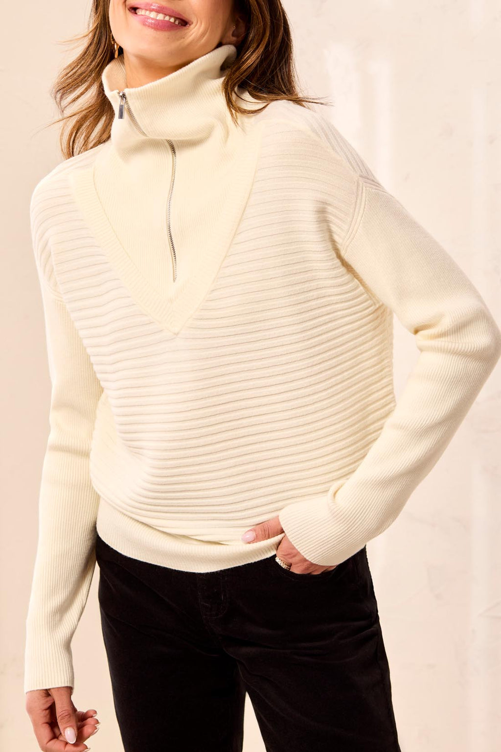 Soft Zip-Up V-Neck Sweater