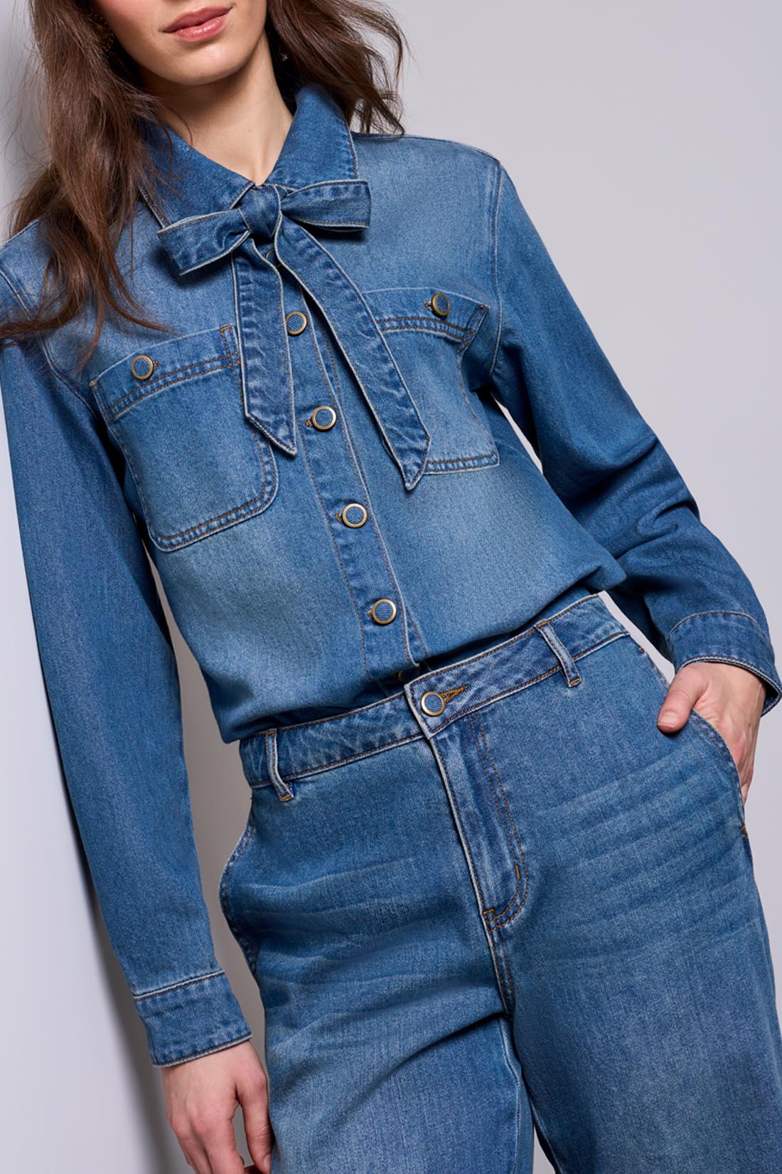 Denim Blouse with Removeable Self Tie