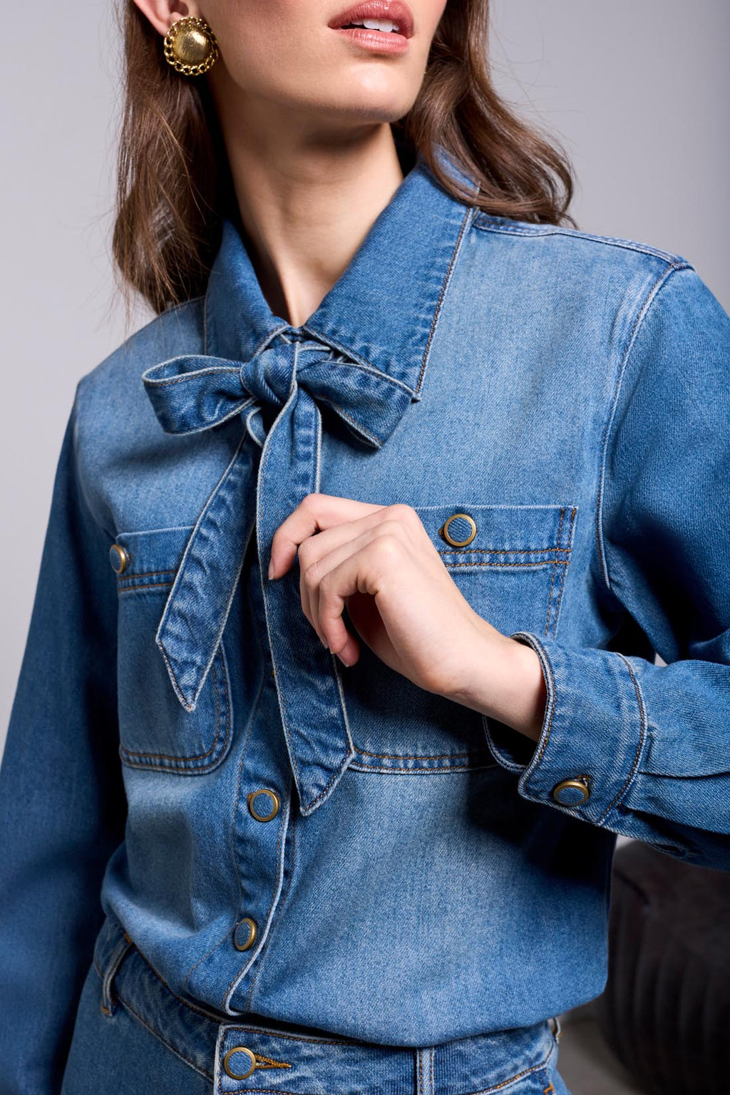 Denim Blouse with Removeable Self Tie