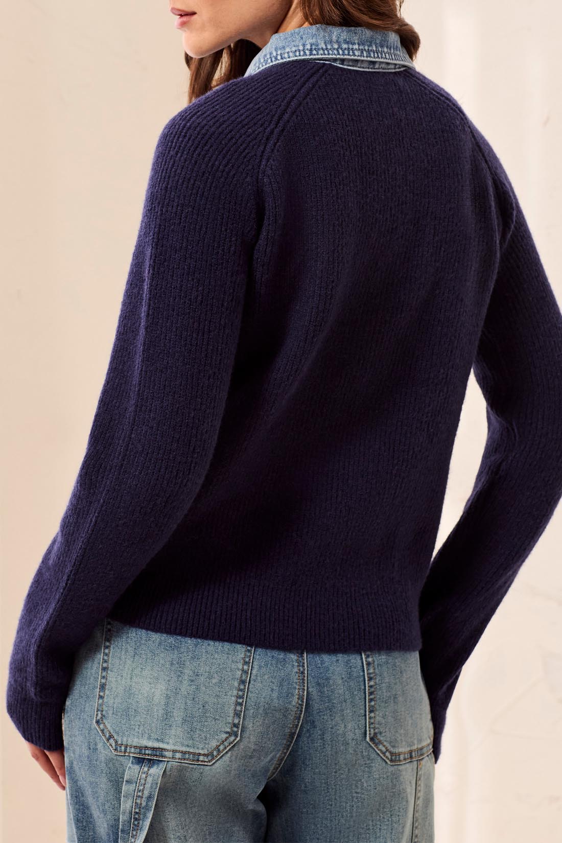 Mixed Media Sweater Jacket with Denim Detail