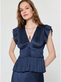 V Neck Pleated Sleeveless Top