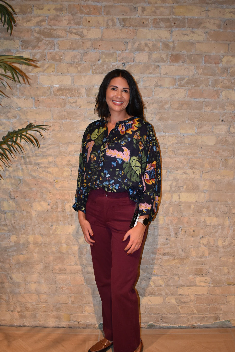 Flowy Dolman Sleeve Blouse With Self-Covering Buttons