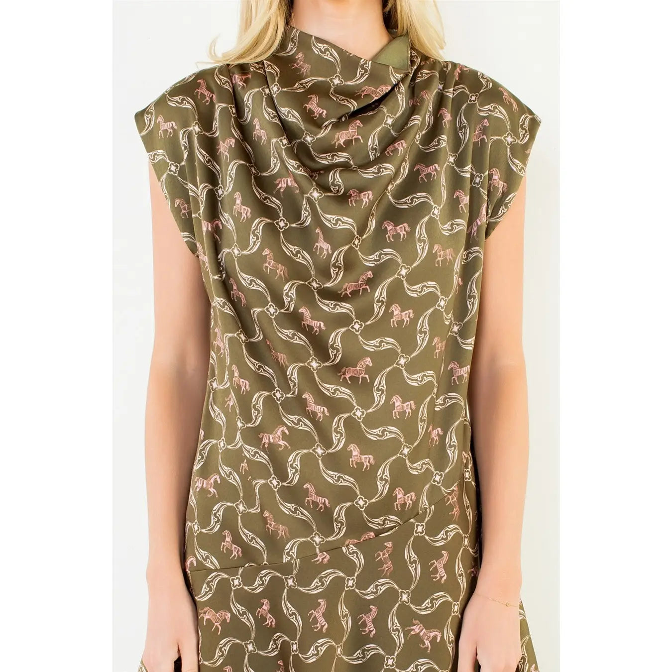 Silk Horse Print Sleeveless Dress