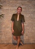 Short Sleeve Suede Dress