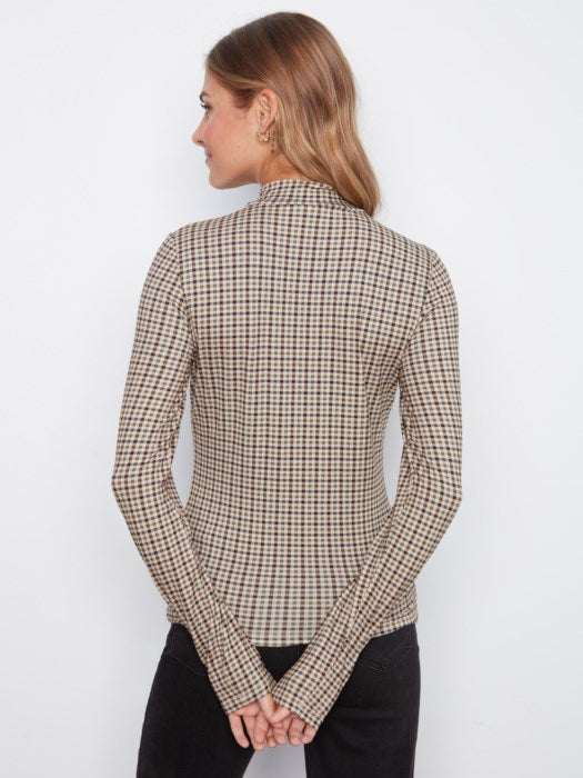 Printed Jersey Long Sleeve Mock Neck Top