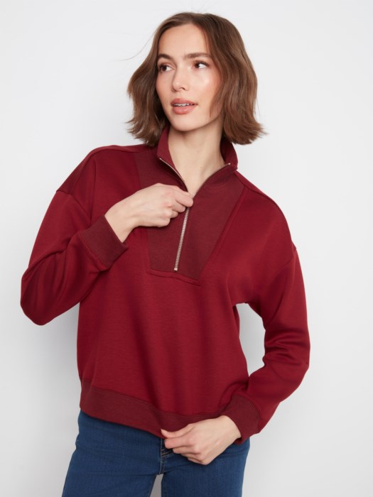 Soft Scuba Long Sleeve Half-Zip High Collar Sweatshirt