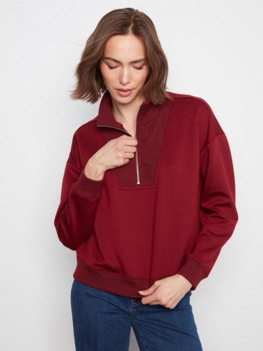Soft Scuba Long Sleeve Half-Zip High Collar Sweatshirt