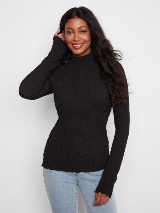 Bubble Knit Long Sleeve Mock Neck Top Lettuce Edge
