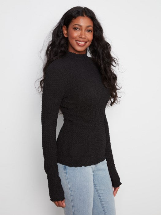 Bubble Knit Long Sleeve Mock Neck Top Lettuce Edge