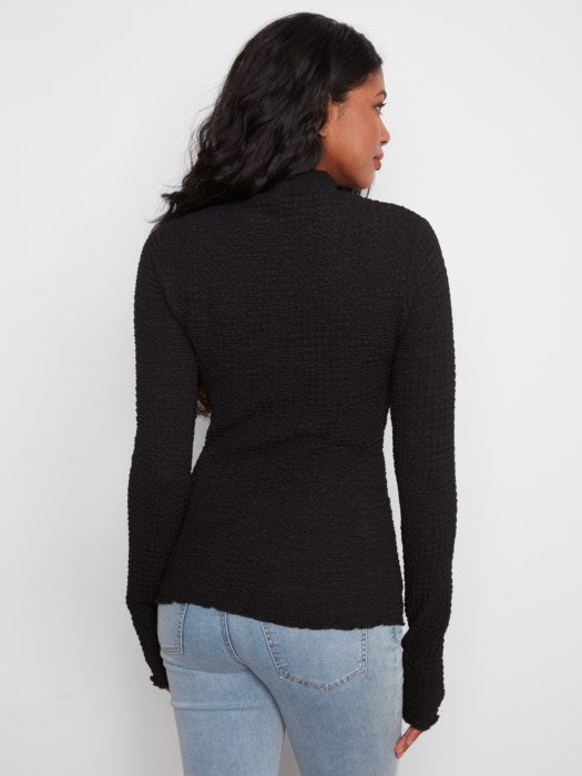 Bubble Knit Long Sleeve Mock Neck Top Lettuce Edge