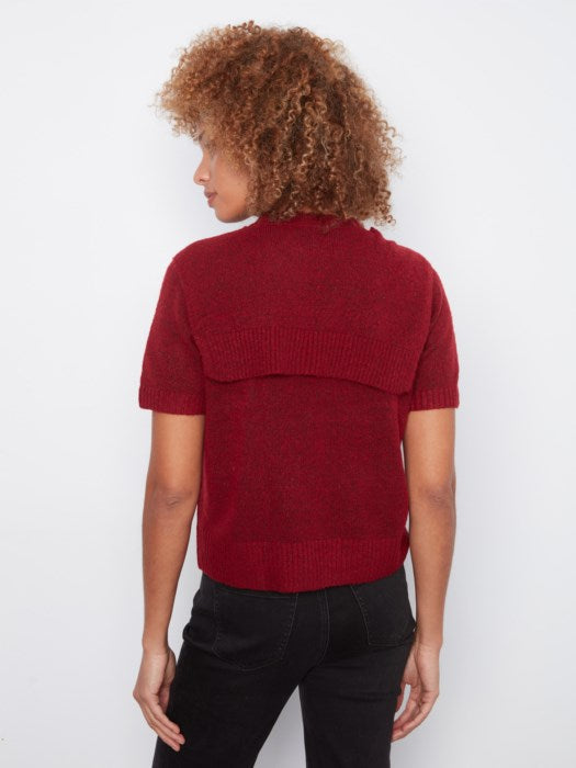 Short Sleeve Crew Neck Sweater With Combined Sleeves Detail