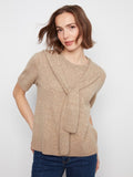 Short Sleeve Crew Neck Sweater With Combined Sleeves Detail