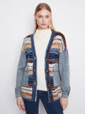 Space Dye Yarn Cardigan With Denim Combo