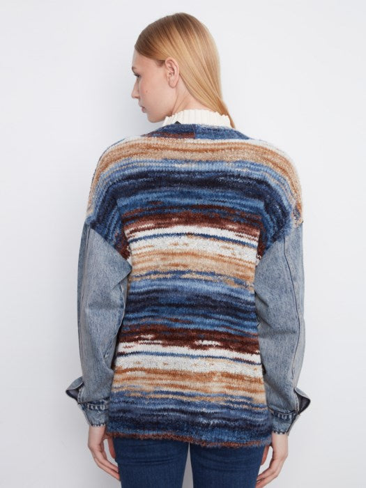 Space Dye Yarn Cardigan With Denim Combo