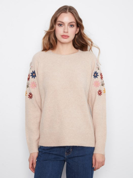 Floral Embroidered Raglan Sweater