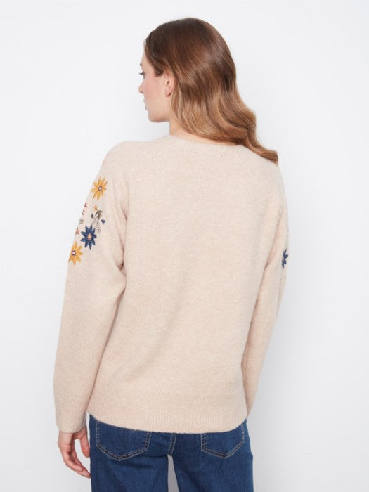 Floral Embroidered Raglan Sweater