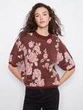 Elbow Sleeve Balloon Shape Jacquard Sweater