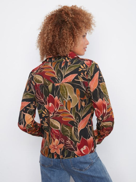 Printed Long Sleeve Shirt with Twisted Front