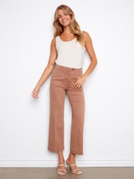 Cropped Wide Leg Colored Twill Pants With Patch Pockets