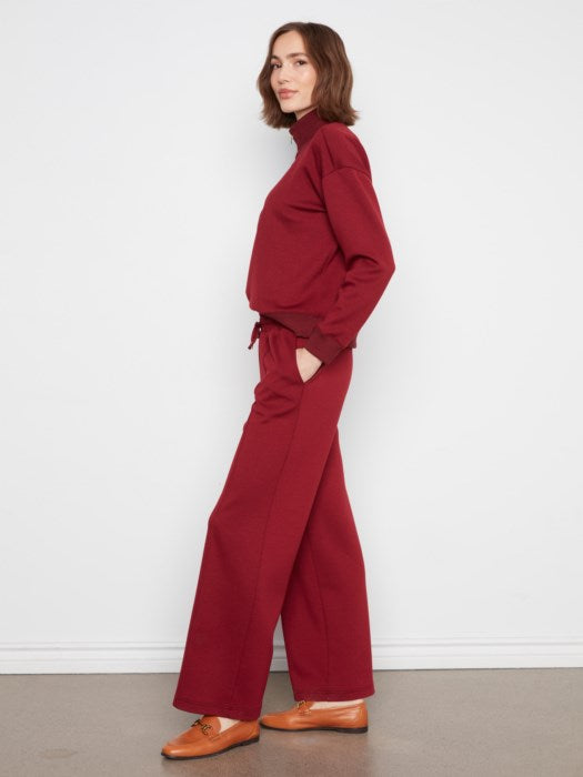 Soft Scuba Wide Leg Pin Tuck Jogger Pants With Elasticated Waist And Drawcord