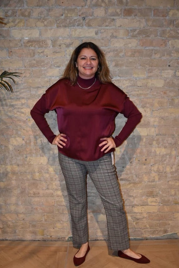 Satin Knit Top with Mock Neck