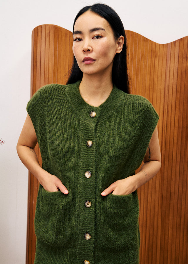 MATCHA Cardigan Vest Moss Green