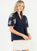 Kathleen Puff Sleeve Top with Embroidered Detail