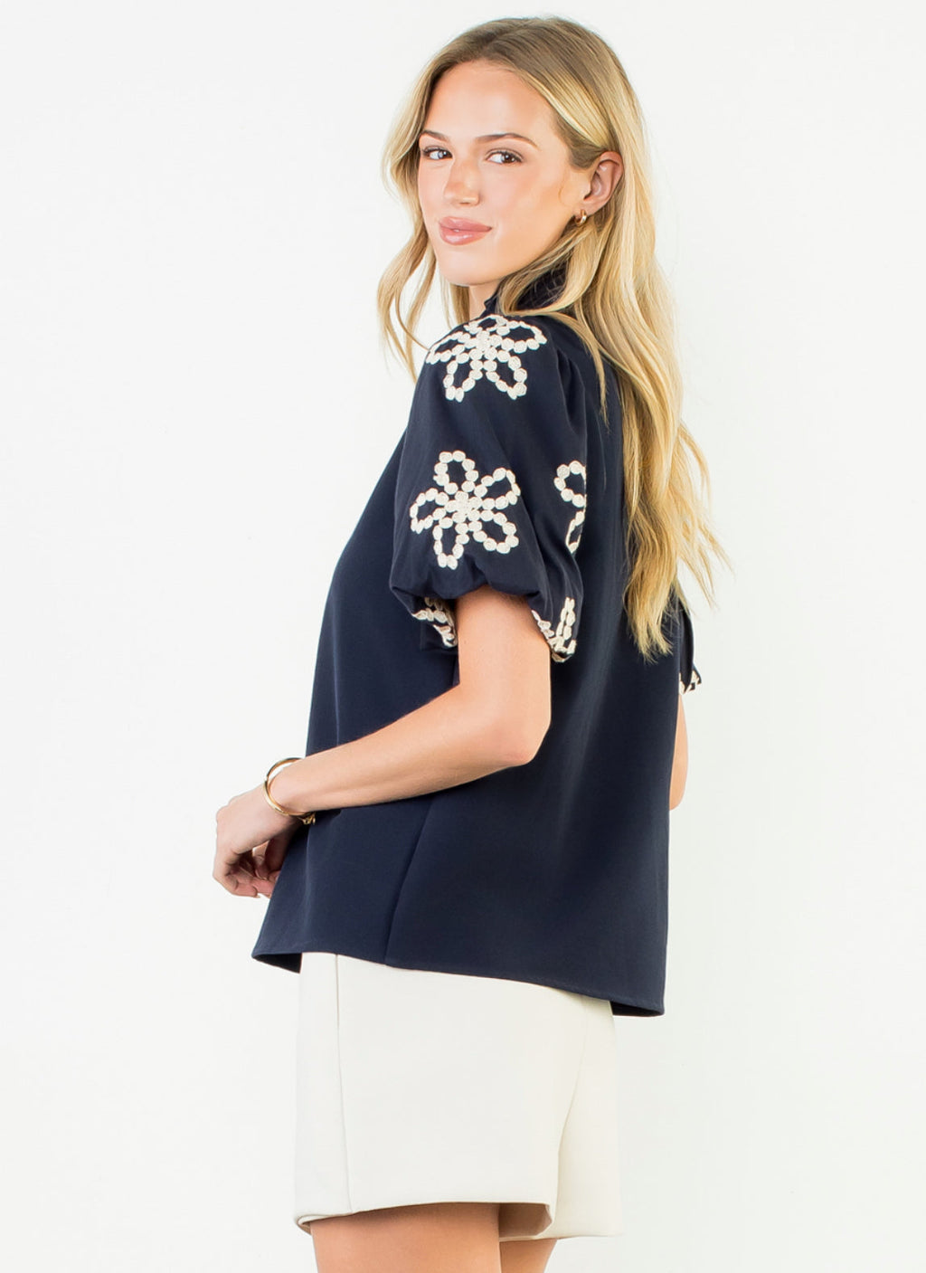 Kathleen Puff Sleeve Top with Embroidered Detail