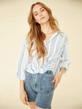 Yarn Dye Stripe Twist Front Shirt With Roll-Up Long Sleeves