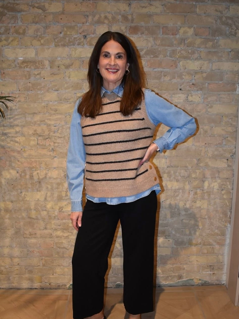 Striped Sleeveless V-Neck Sweater Vest