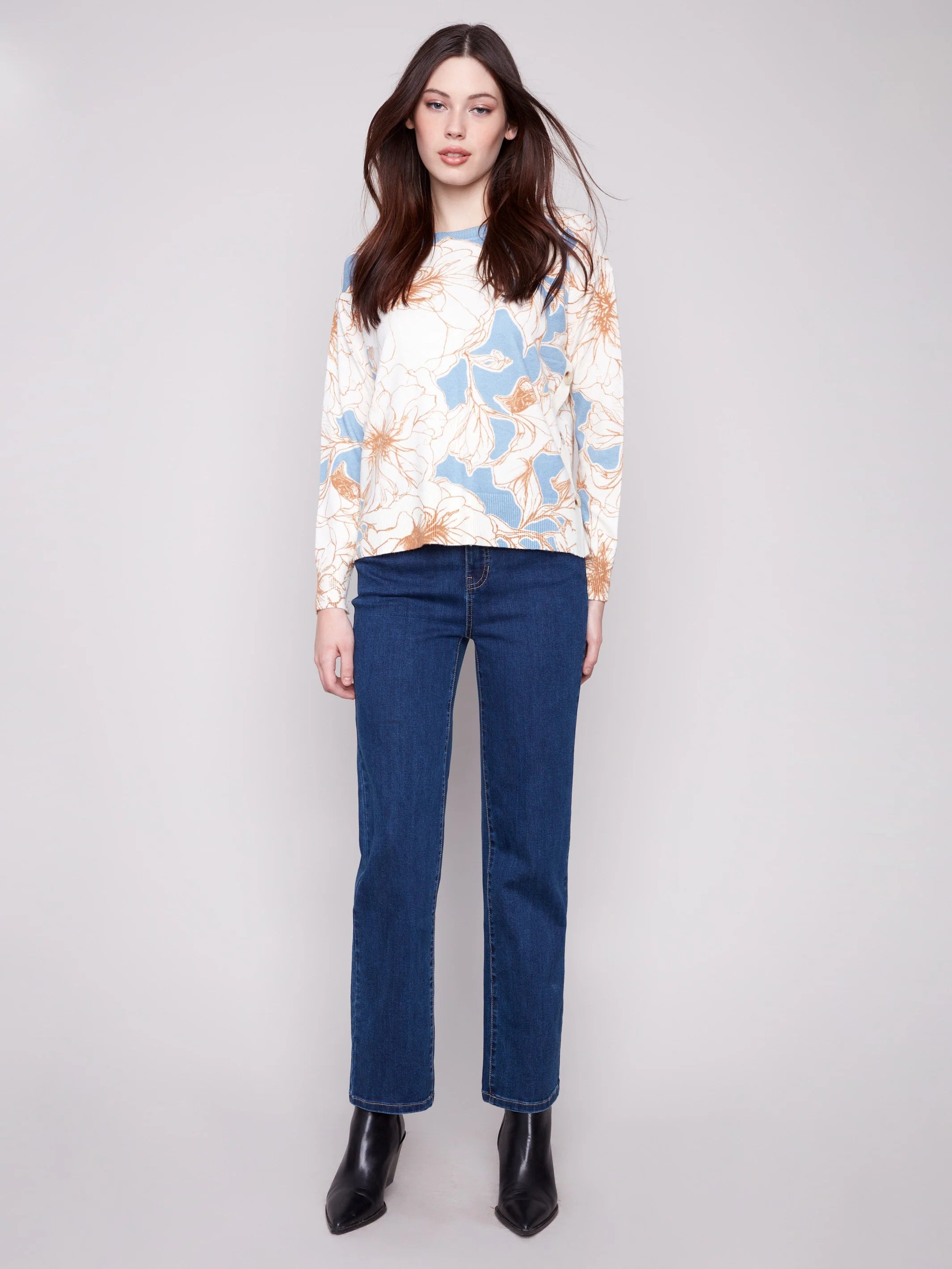 Printed Sweater With Side Buttons