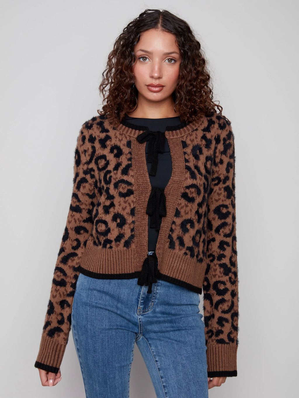 Bow Tie Jacquard Knit Cardigan