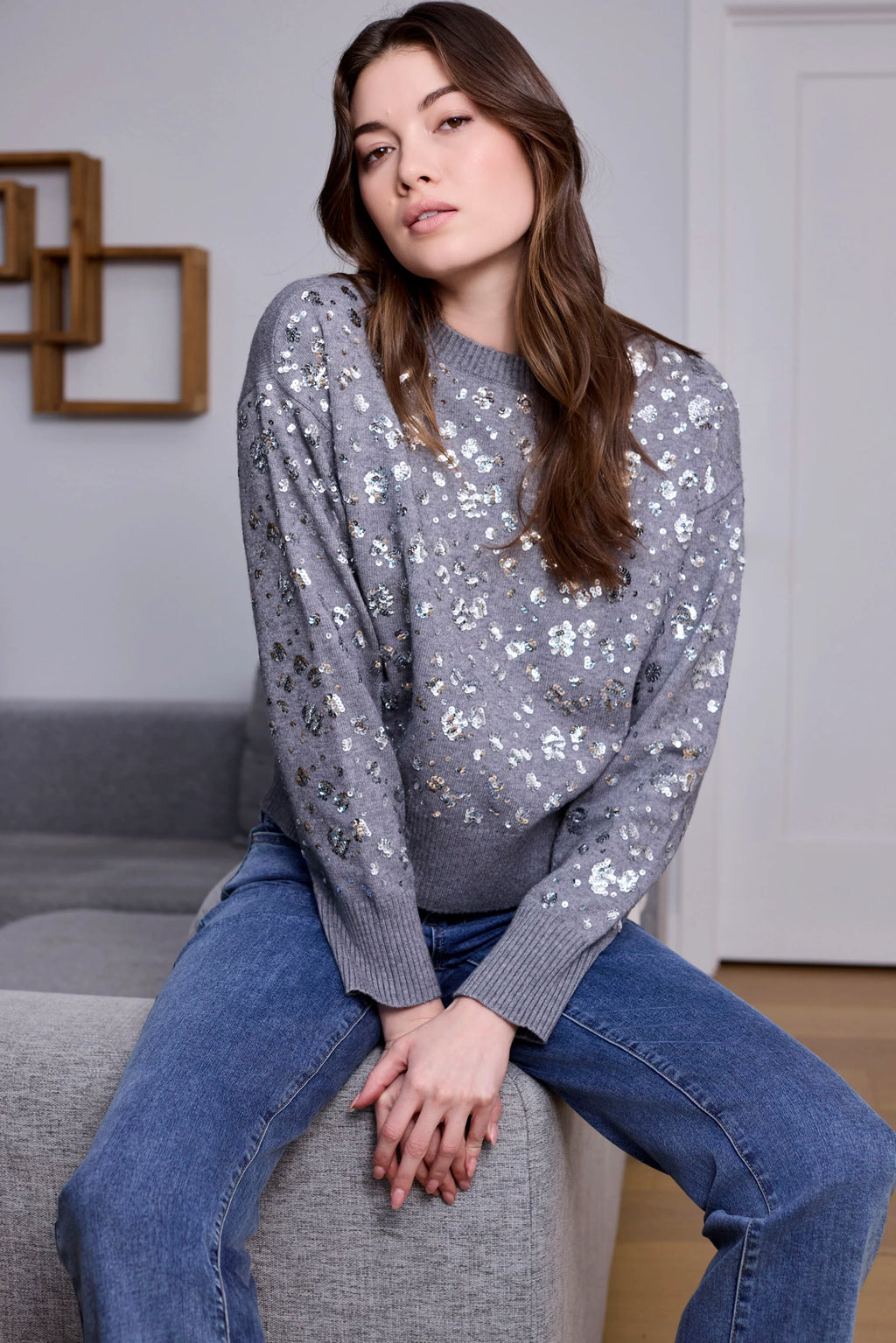 Sequined Crew Neck Sweater