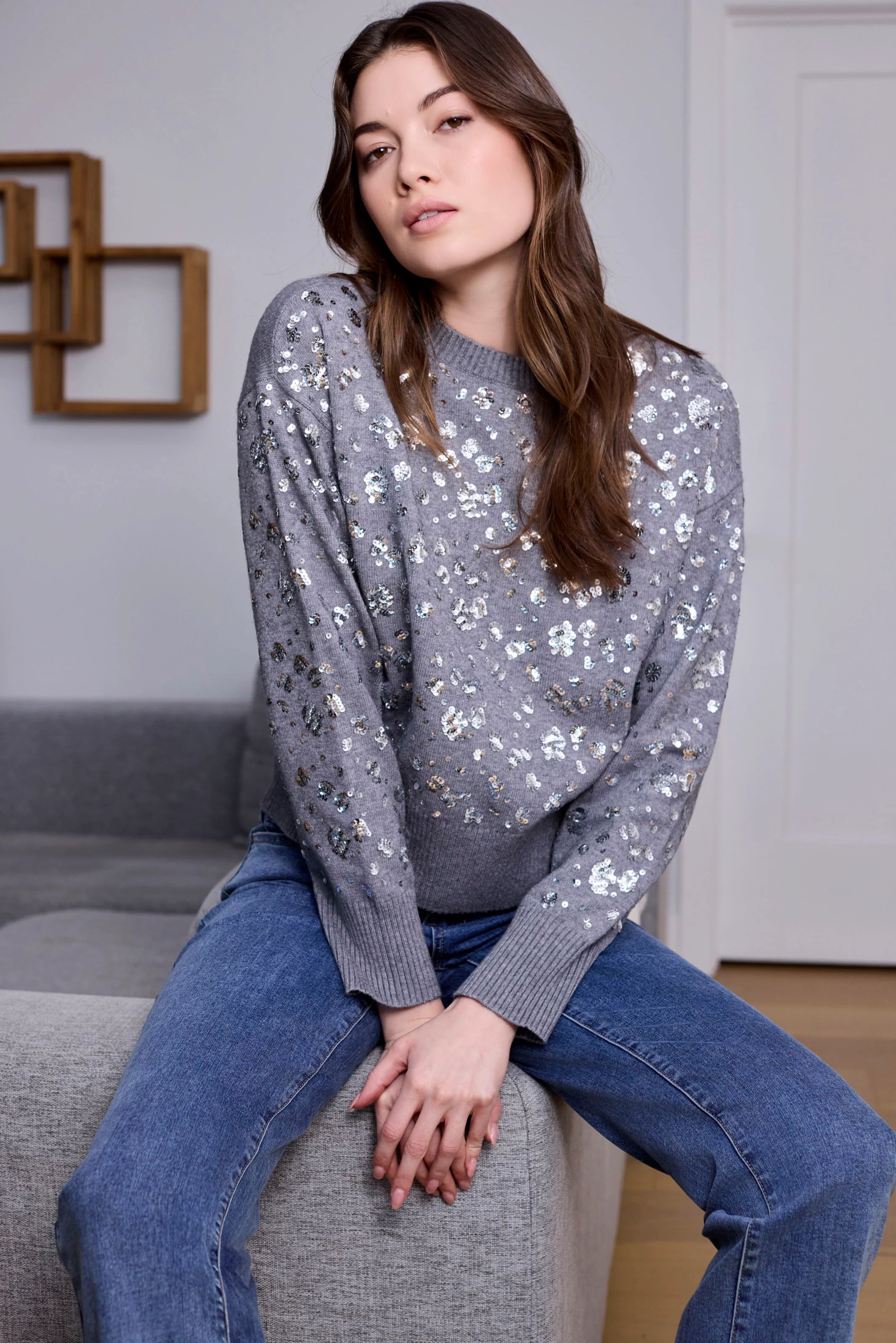 Sequined Crew Neck Sweater